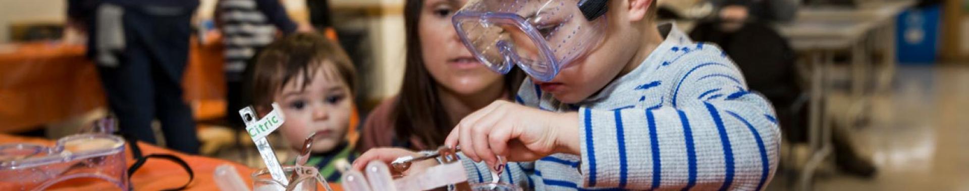 Child wearing safety goggles