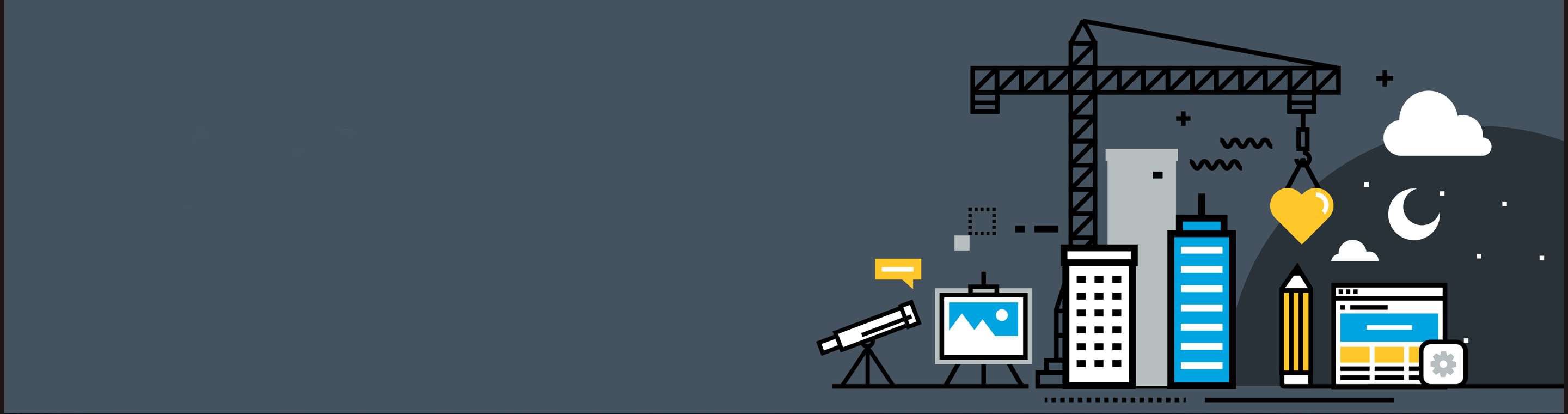 Cartoon graphic of a city skyline