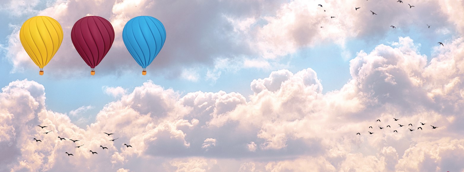 Three hot air balloons in the sky